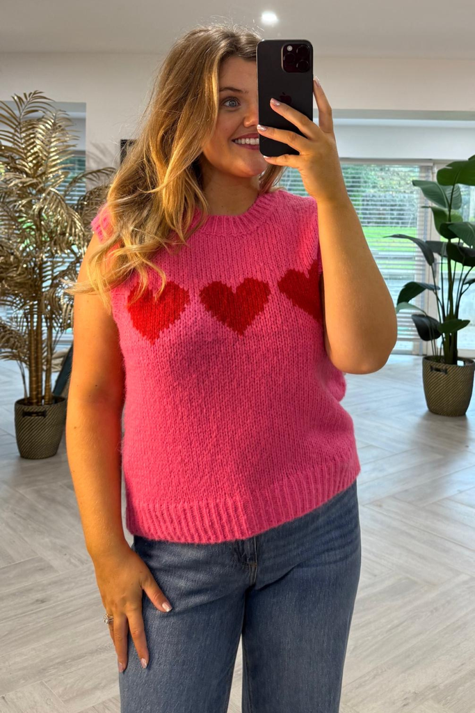 Jove Pink Heart Knitted Vest