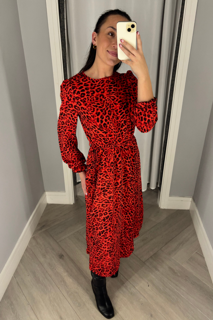 Rosalie Orange Animal Printed Midi Dress