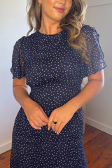 Izzy Navy & White Polka Dot Midi Dress