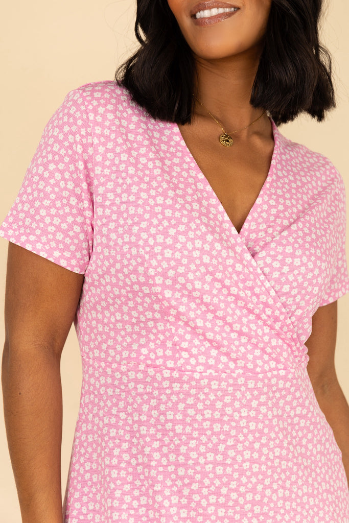 Sienna Floral Short Sleeve Pink Dress