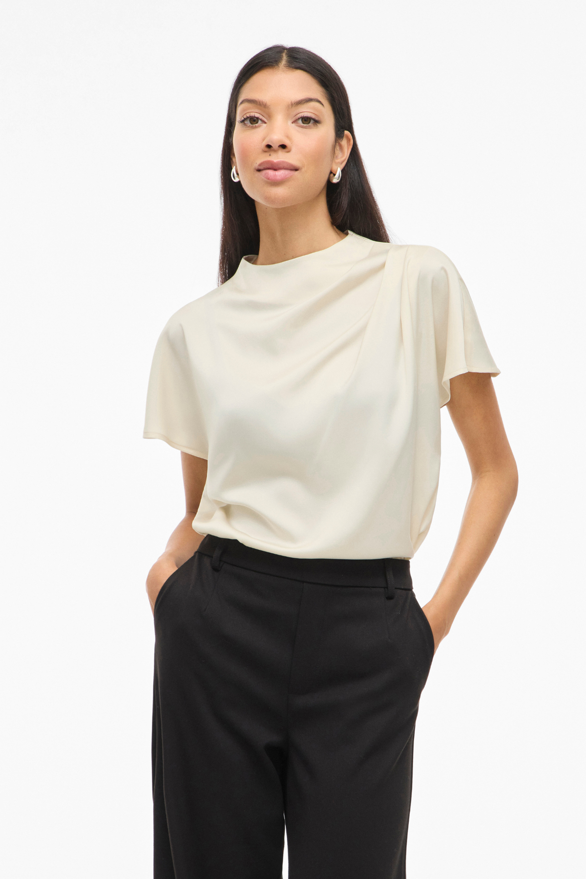 Elmina Cream Funnel Neck Top