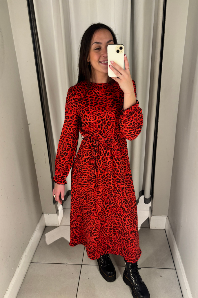 Rosalie Orange Animal Printed Midi Dress