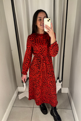 Rosalie Orange Animal Printed Midi Dress
