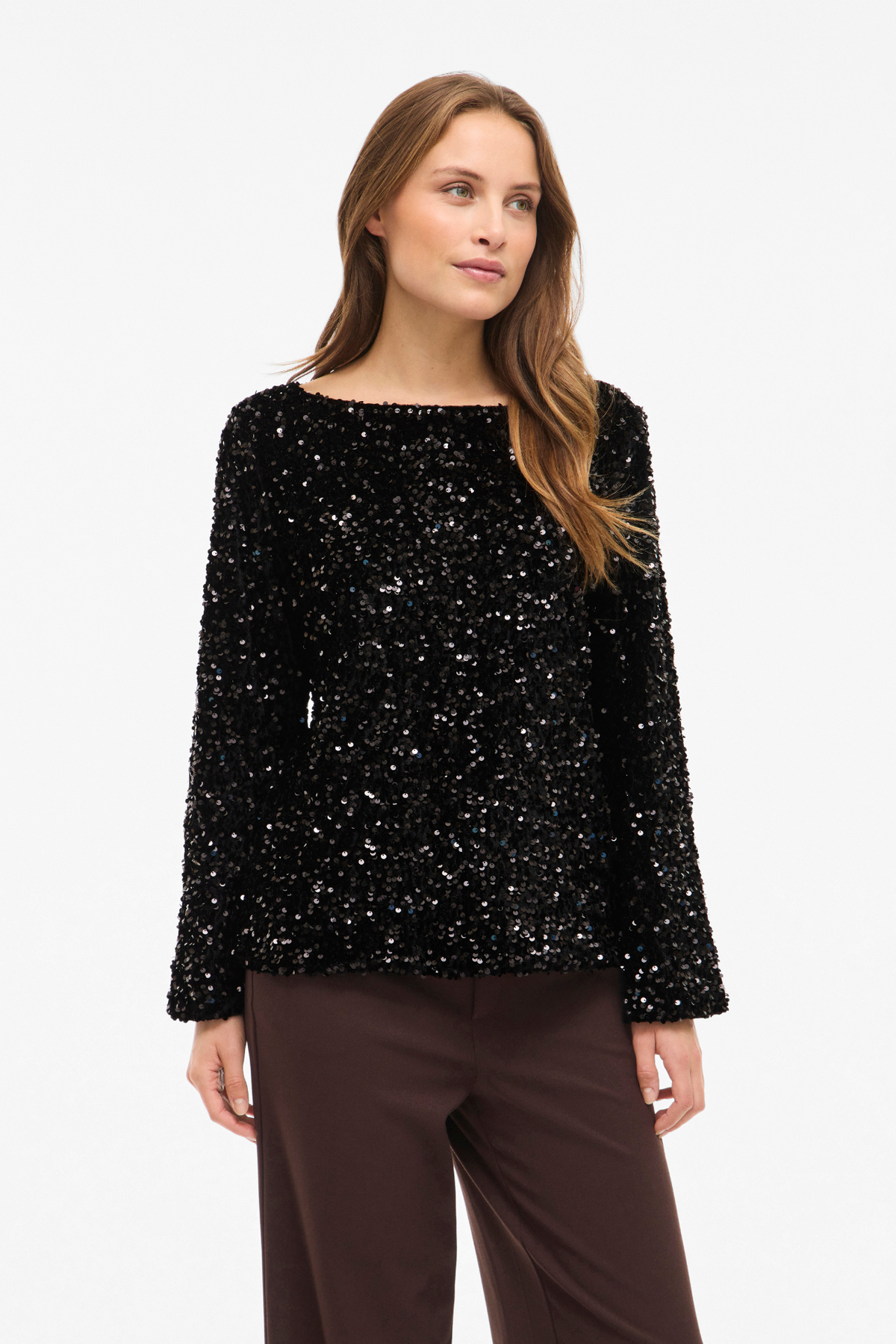 Faith Black Sequins Boat Neck Top