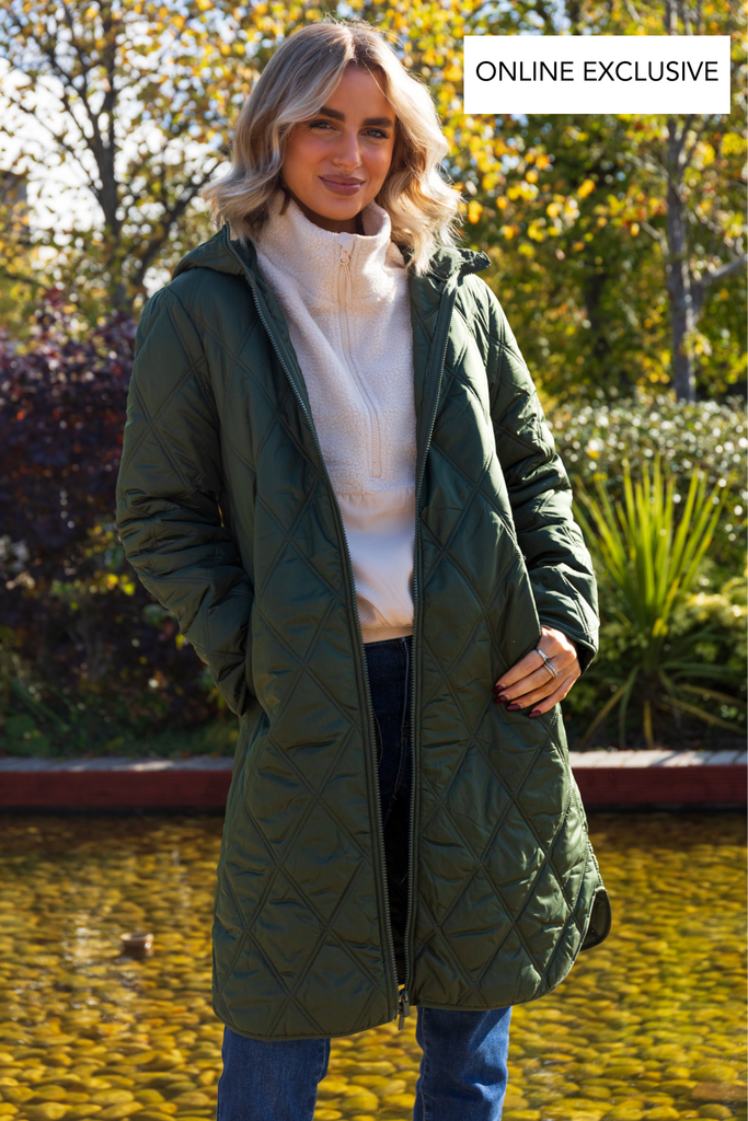 Quila Green Hooded Quilt Coat