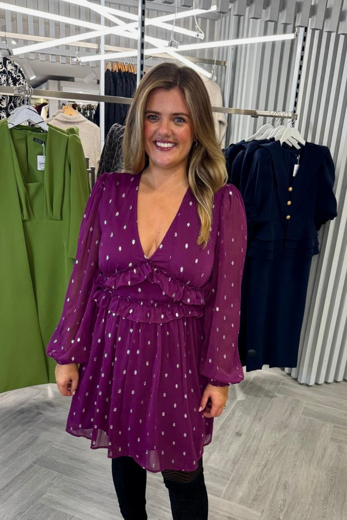 Tommi Purple Foil Chiffon Dress