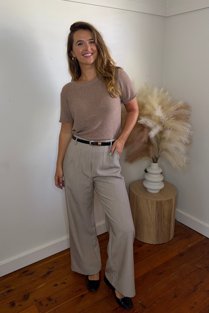 Alessia Beige Belted Pant