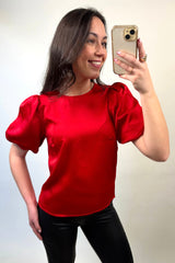 Ellette Satin Puff Red Top