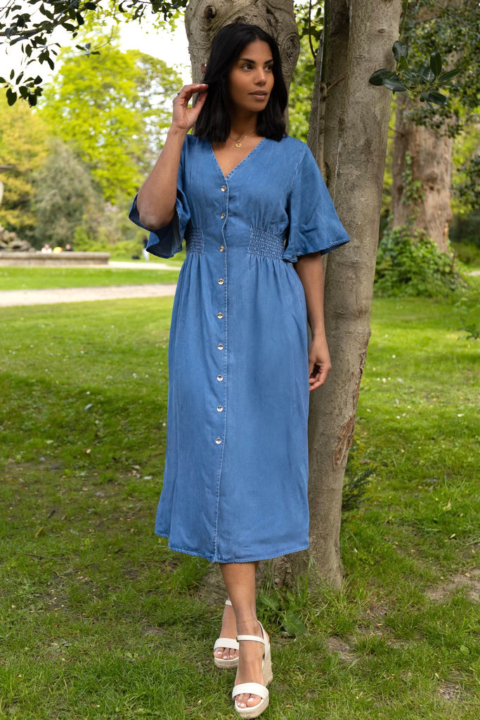 Sara Mid Length Blue Denim Dress