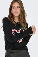 Xmas Shine Black Candy Heart Knit
