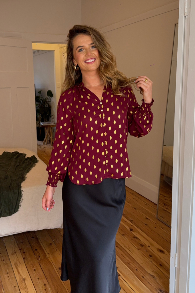 Bella Gold Foil Burgundy Top