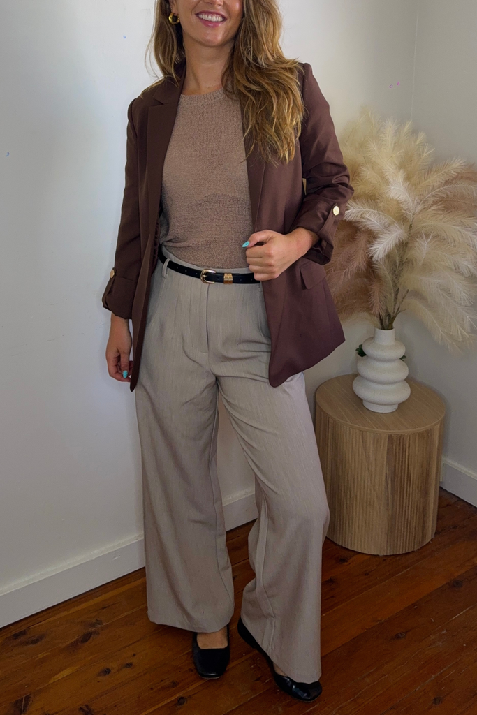 Alessia Beige Belted Pant