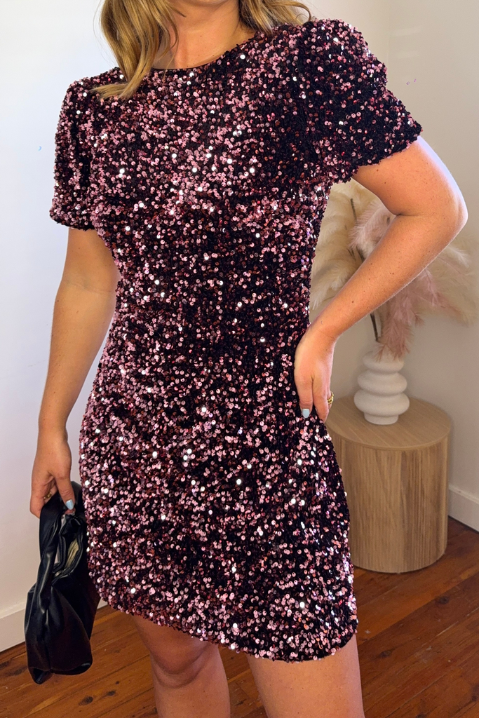 Charlotte Rose Pink Sequins Short Dress