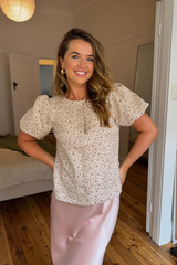 Raqia Puff Sleeve Top In Champagne