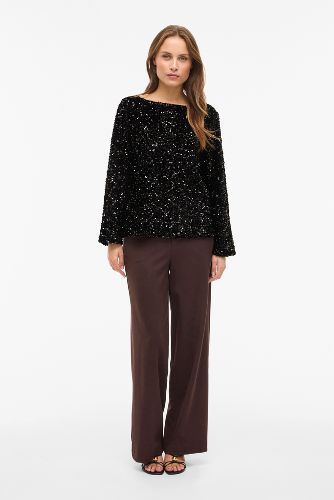 Faith Black Sequins Boat Neck Top