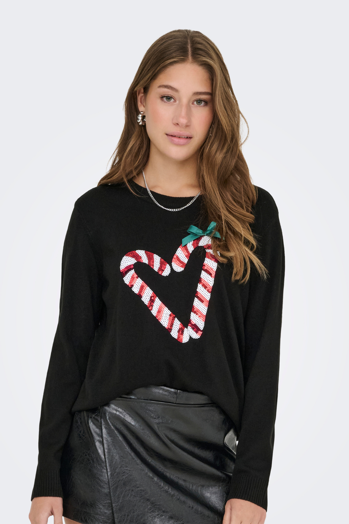 Xmas Shine Black Candy Heart Knit