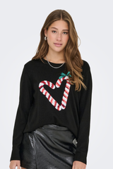 Xmas Shine Black Candy Heart Knit