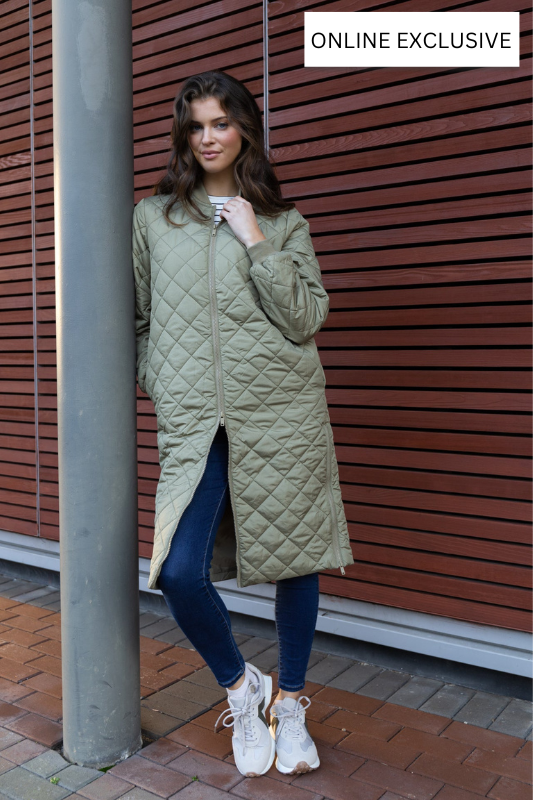 Gilly Quilted Green Zip Coat