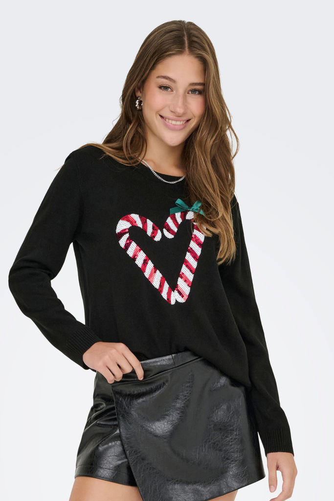Xmas Shine Black Candy Heart Knit