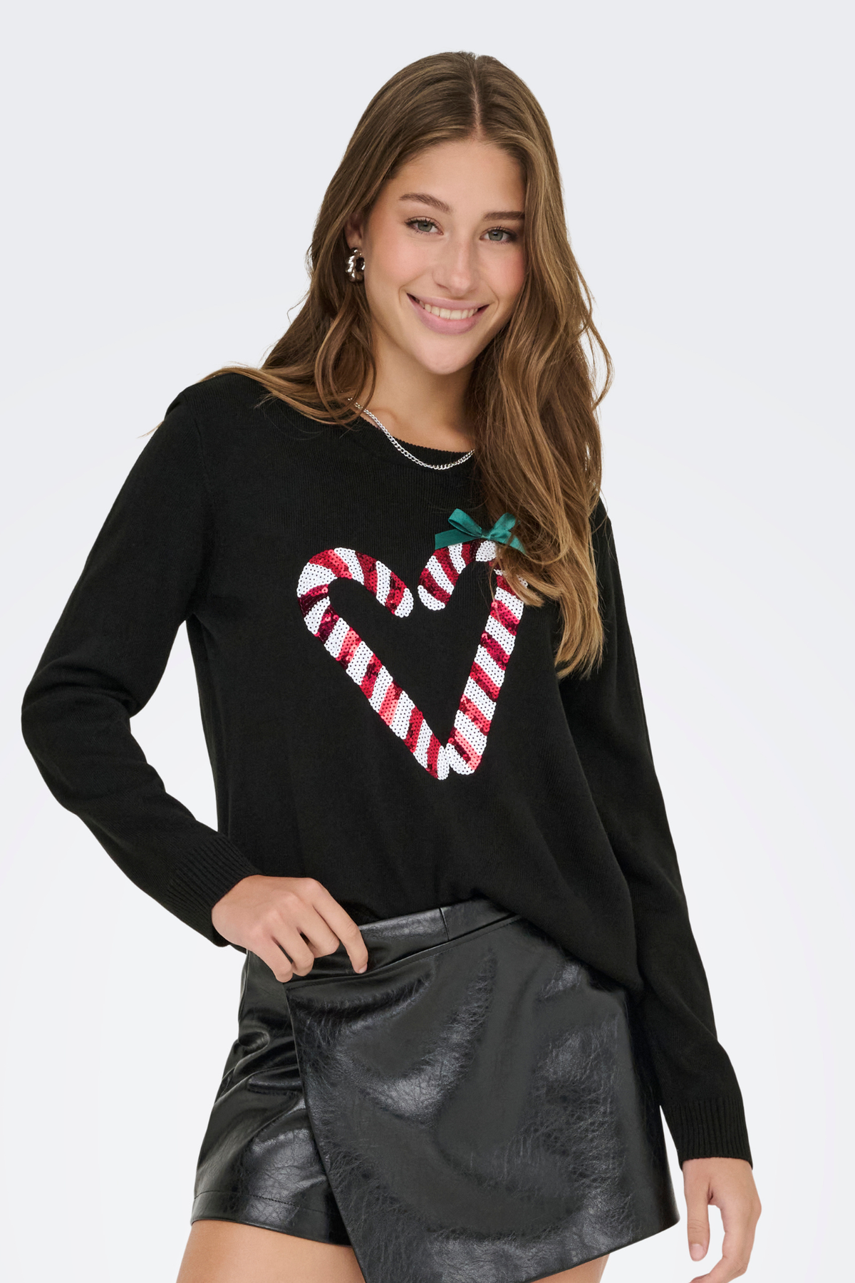 Xmas Shine Black Candy Heart Knit
