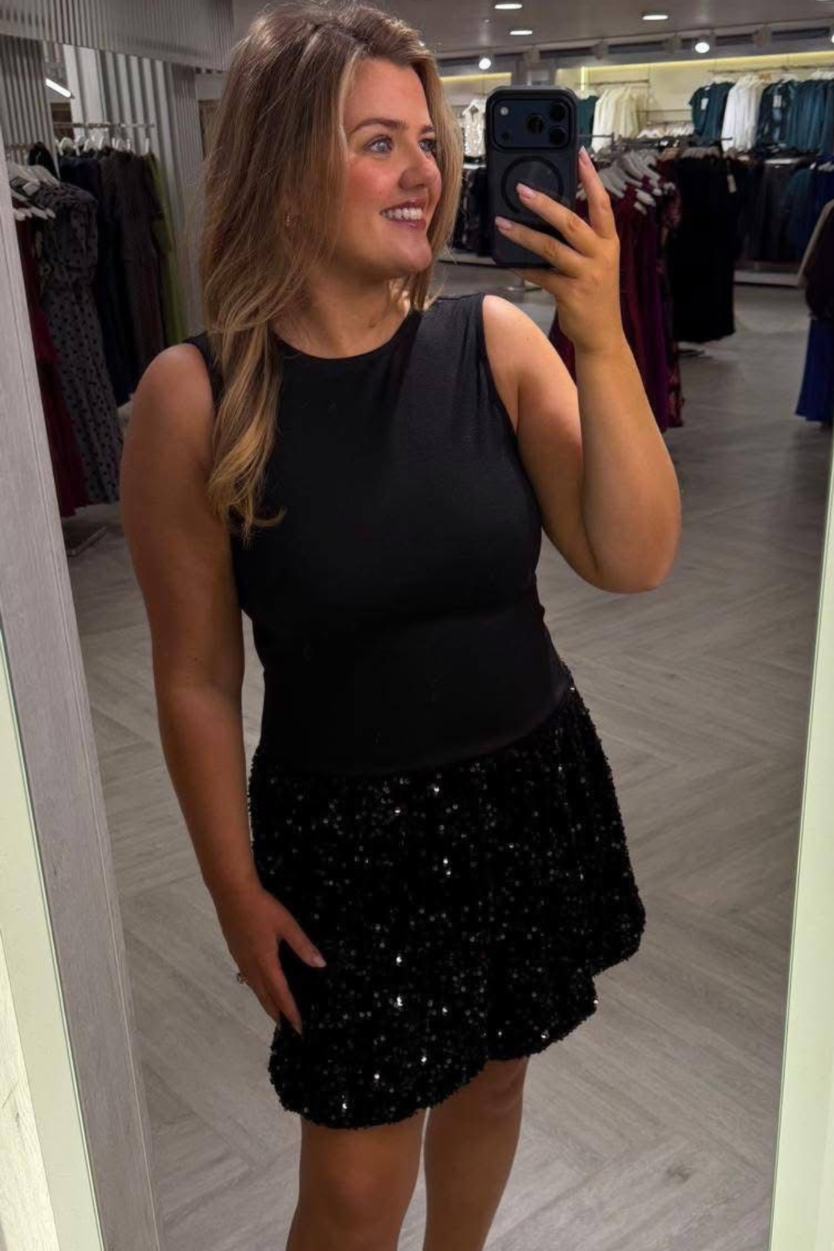 Believe Black Mini Sequins Dress
