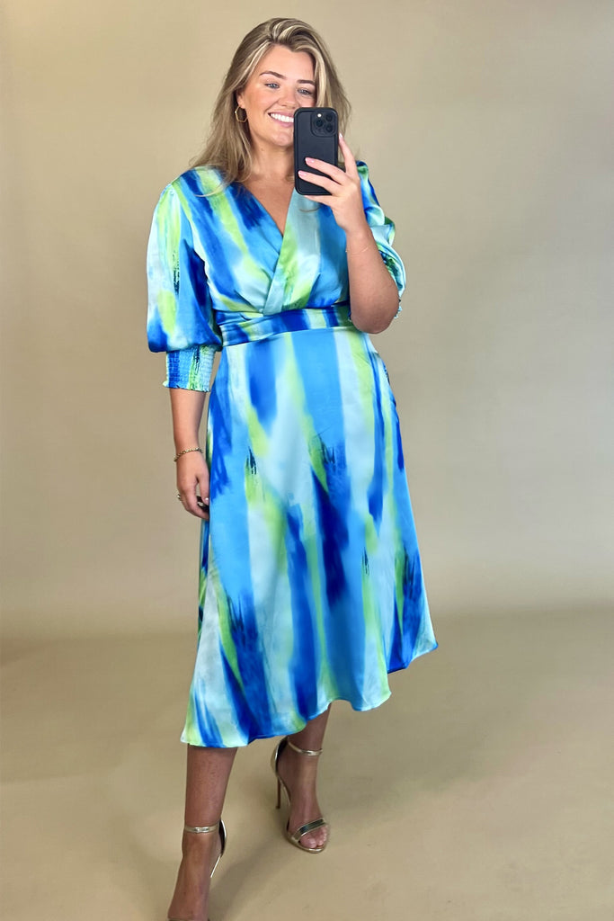Cassie Blue & Green Abstract Print Dress