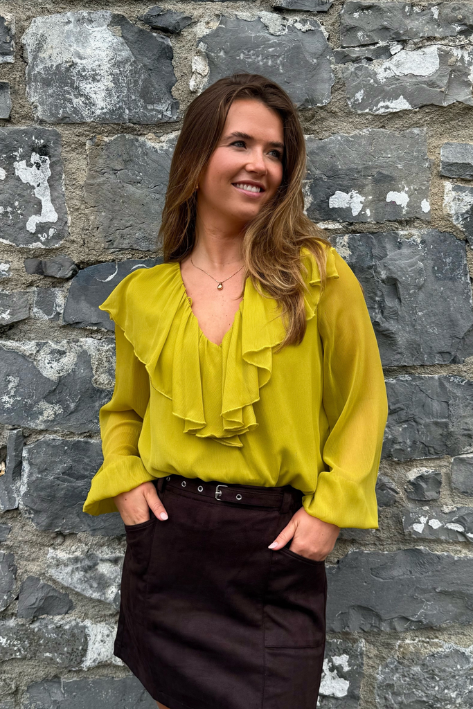 Hela Green Envy Ruffle Top