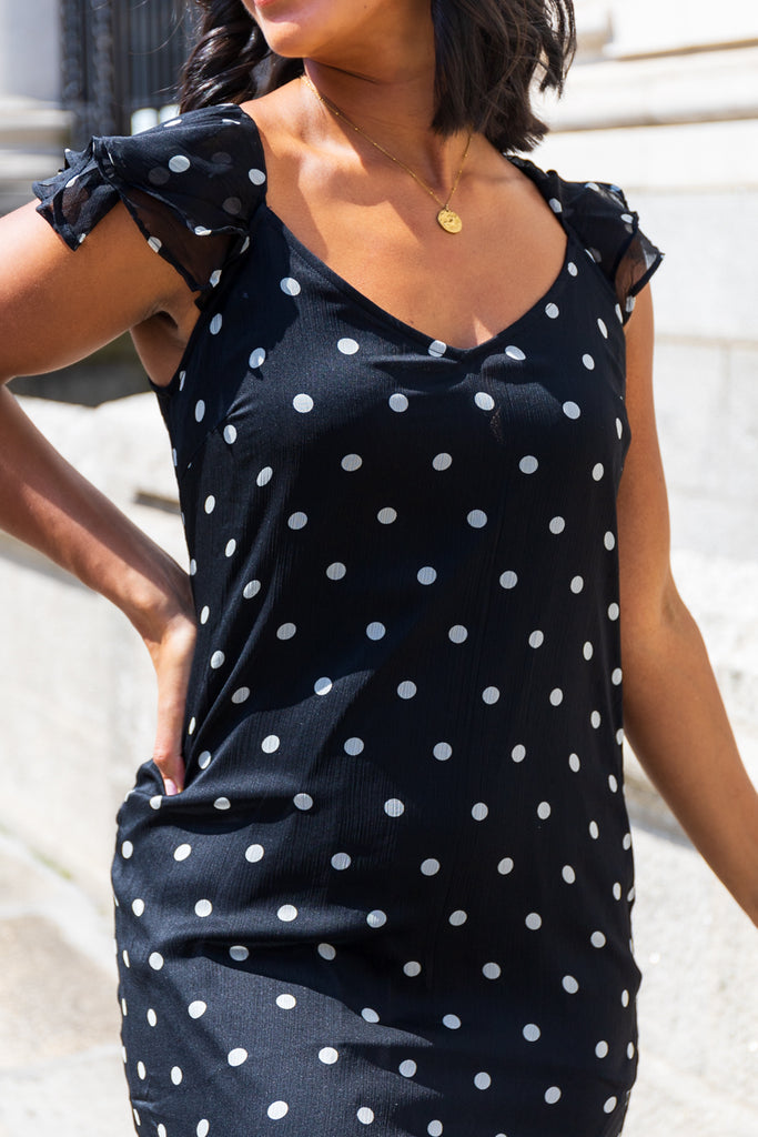 Smilla Black & White Polka Dot Chiffon Maxi Dress