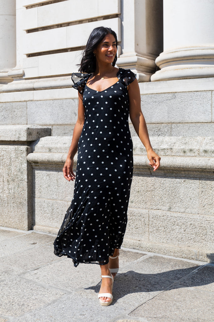 Smilla Black & White Polka Dot Chiffon Maxi Dress