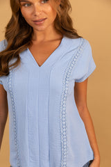 Gigi V-Neck Lace Detail Blue Top