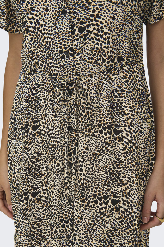 Evida Stone & Black Heart Print Mini Dress