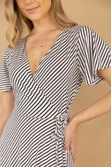 Kirkby White & Black Stripe Wrap Dress