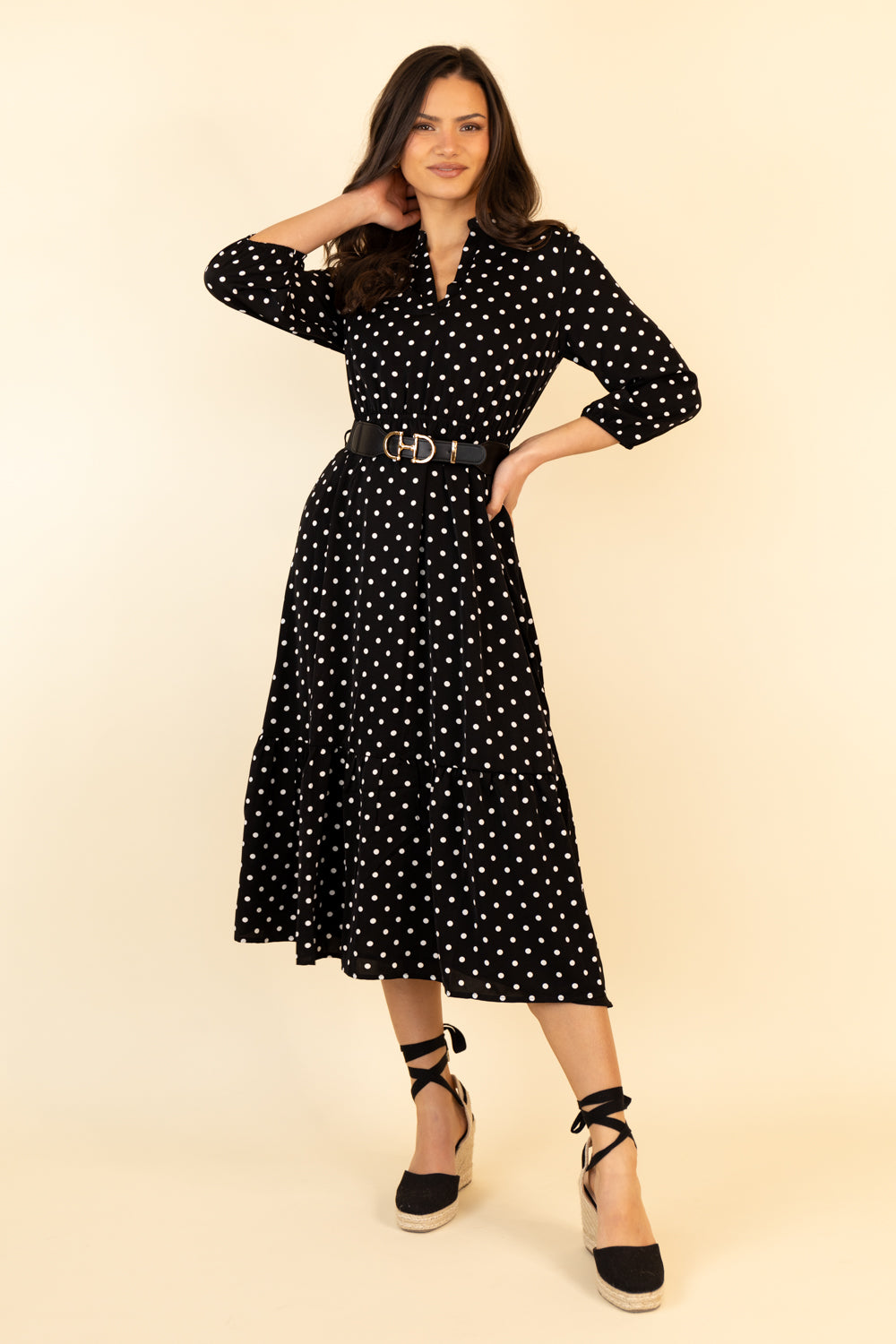 Joni Black & White Polka Dot Belted Dress