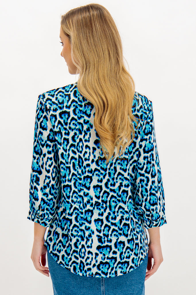 Wren Blue Leopard Print Blouse