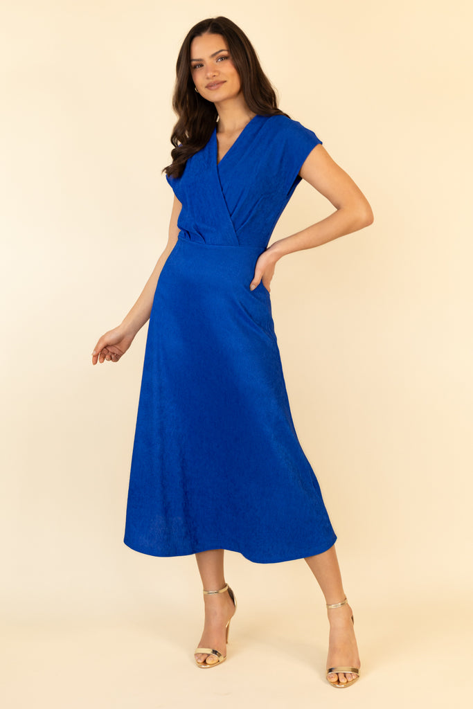 Royal Blue Plisse V-Neck Dress