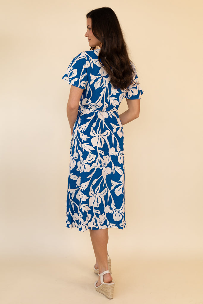 Lovie Blue Print Wrap Midi Dress