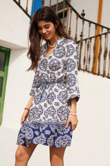 Anna Navy & White Short Length Shirt Dress