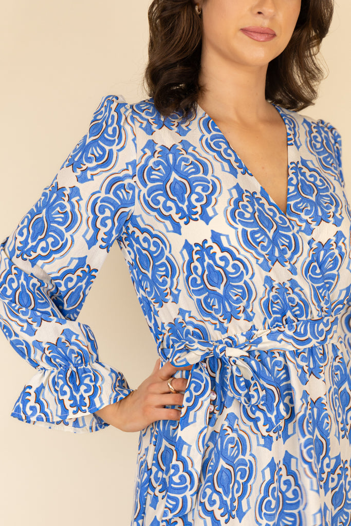 Lucia Blue & Cream Paisley Print Midi Dress
