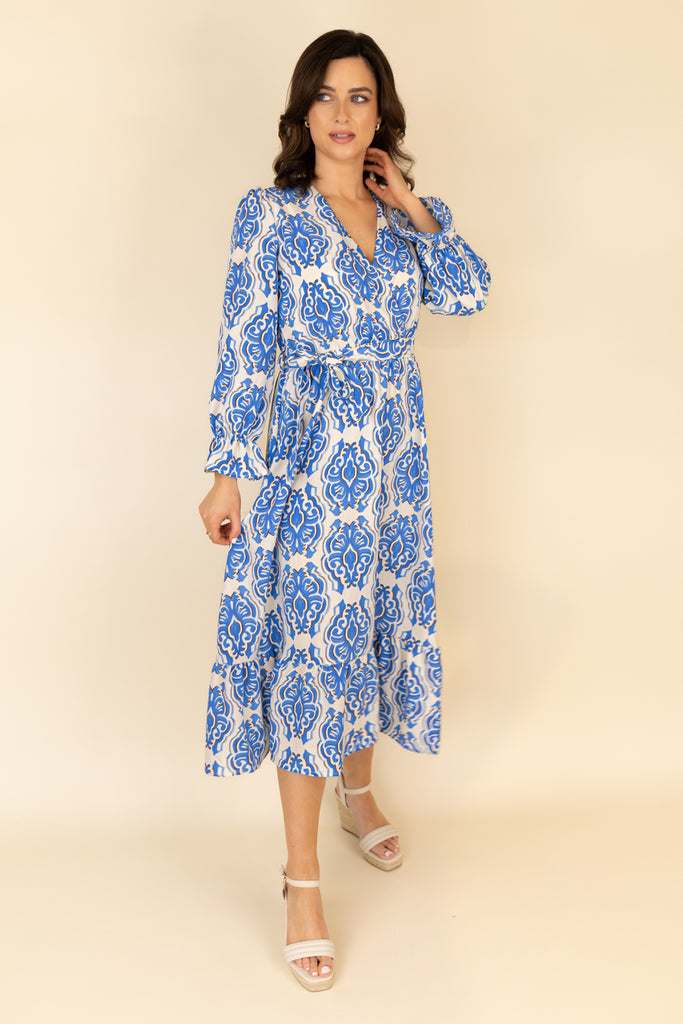 Lucia Blue & Cream Paisley Print Midi Dress