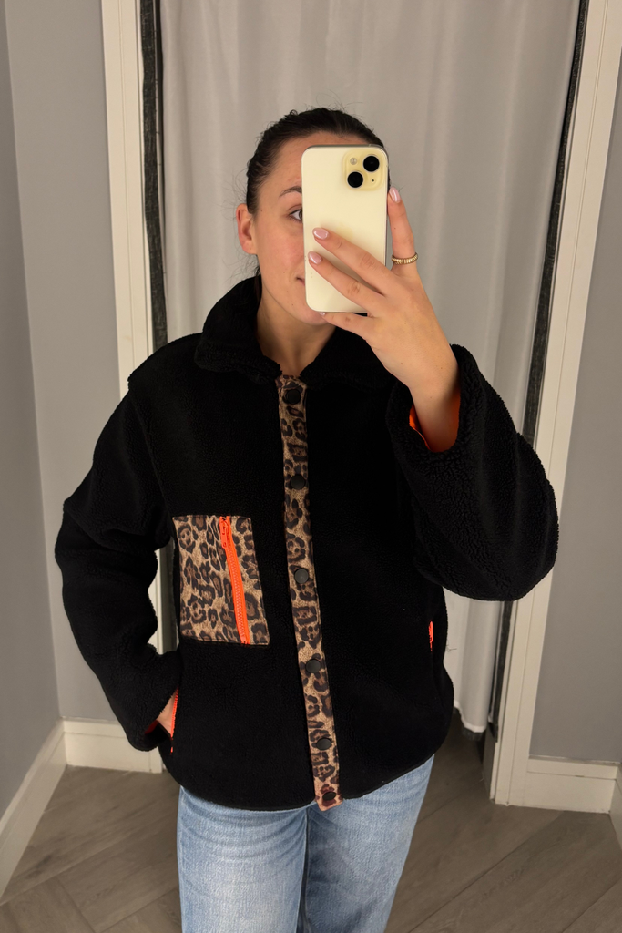 Raya Black & Orange Leopard Fleece