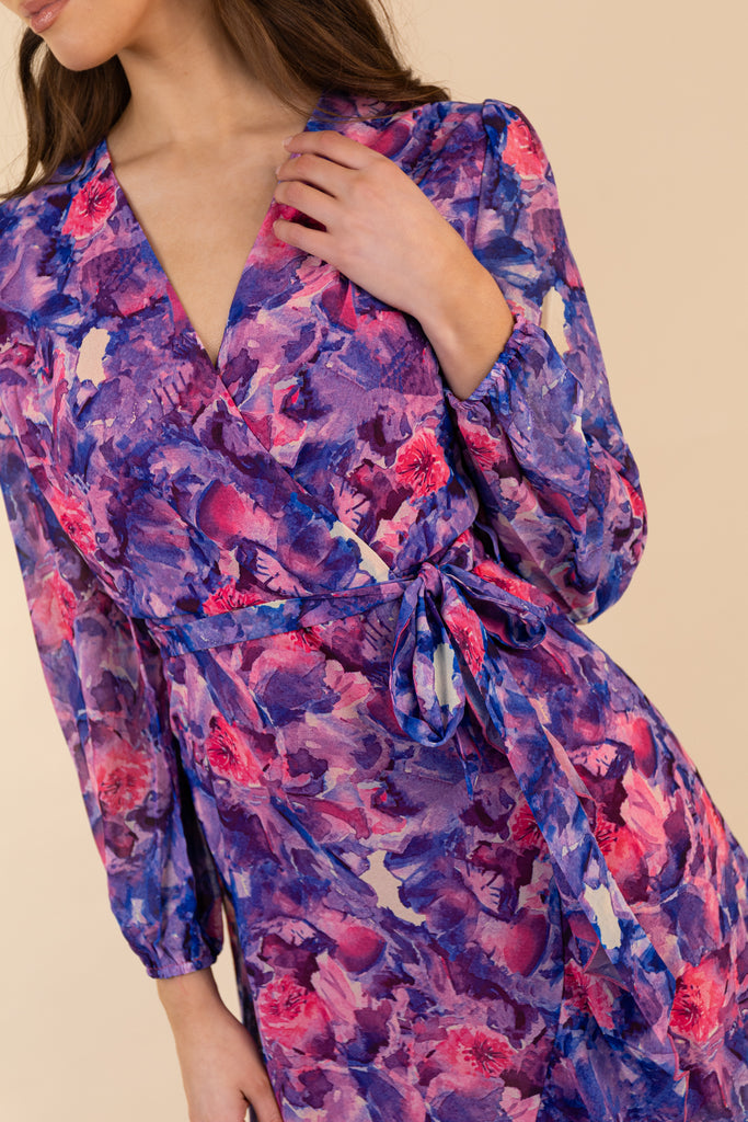 Ruby Navy & Pink Floral Chiffon Dress