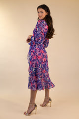 Ruby Navy & Pink Floral Chiffon Dress