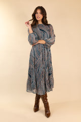 Eva Chiffon Green Print Dress