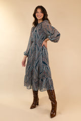 Eva Chiffon Green Print Dress