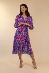 Ruby Navy & Pink Floral Chiffon Dress