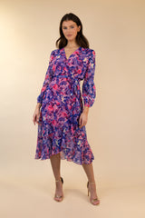 Ruby Navy & Pink Floral Chiffon Dress