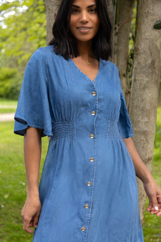Sara Mid Length Blue Denim Dress