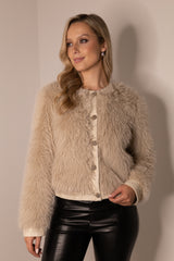 Vada Beige Faux Fur Buttoned Jacket