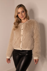 Vada Beige Faux Fur Buttoned Jacket