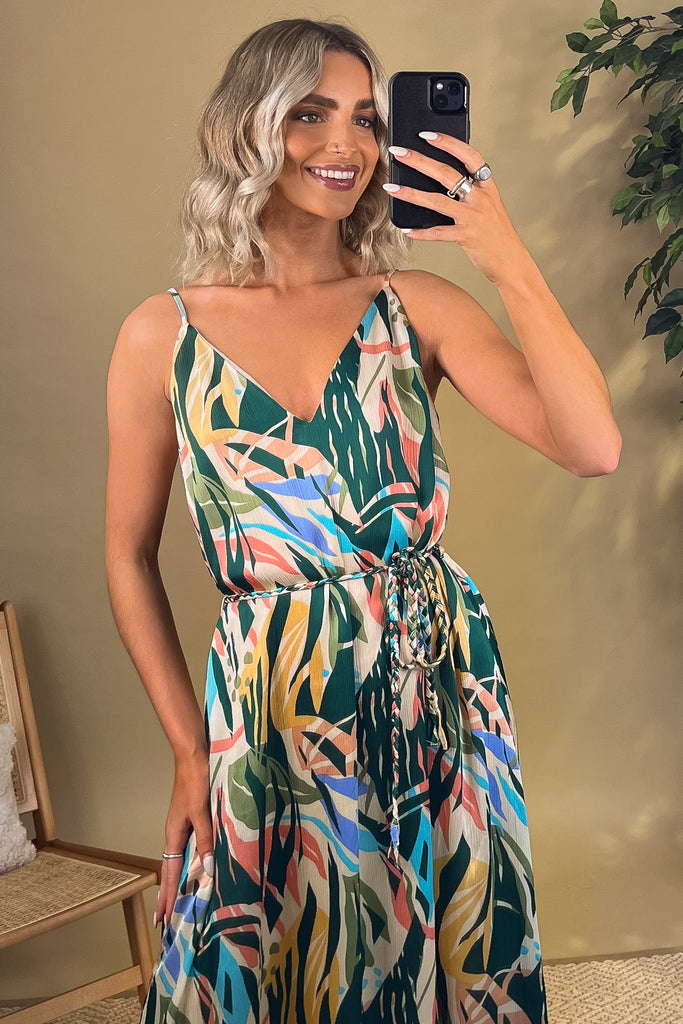 Alexis Green Leaf Print Dress